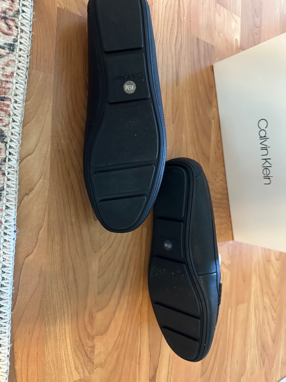 Calvin Klein Black Leather Slip-On Loafers with Gold Accent - Picture 2 of 6